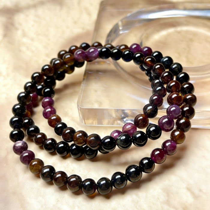 Dark Multi-Color Tourmaline Stretch Bracelet | Black & Deep Purple Schorl Healing Crystal Jewelry for Protection & Grounding - Image 2