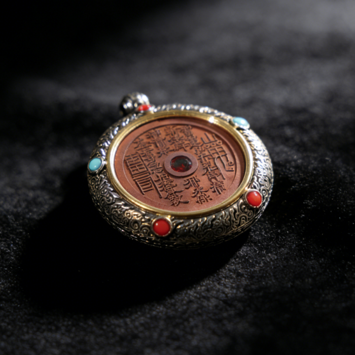 Thunderbolt Jujube Wood Silver Mounted Mountain God Lucky Coin Pendant, Inlaid Crystal Drop, Reverse Nine-Palace Eight-Di Necklace Ornament for Men and Women - Image 3