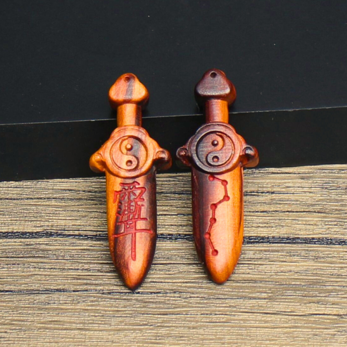 Thunderstruck peach wood purple wisteria name plaque with a small sword engraved on the back, with the Big Dipper painted with cinnar, pendant hanging ornament for personal use - Image 4