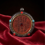 Thunderbolt Jujube Wood Silver Mounted Mountain God Lucky Coin Pendant, Inlaid Crystal Drop, Reverse Nine-Palace Eight-Di Necklace Ornament for Men and Women