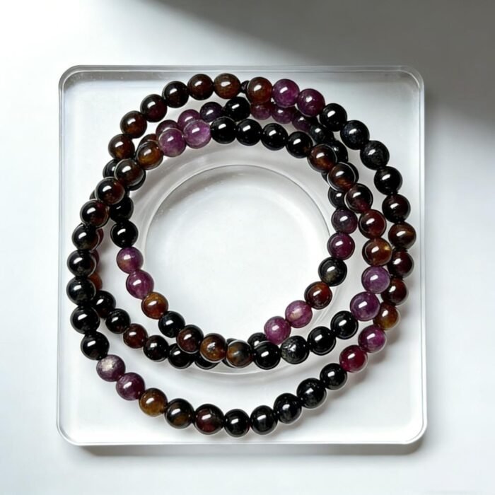 Dark Multi-Color Tourmaline Stretch Bracelet | Black & Deep Purple Schorl Healing Crystal Jewelry for Protection & Grounding - Image 1