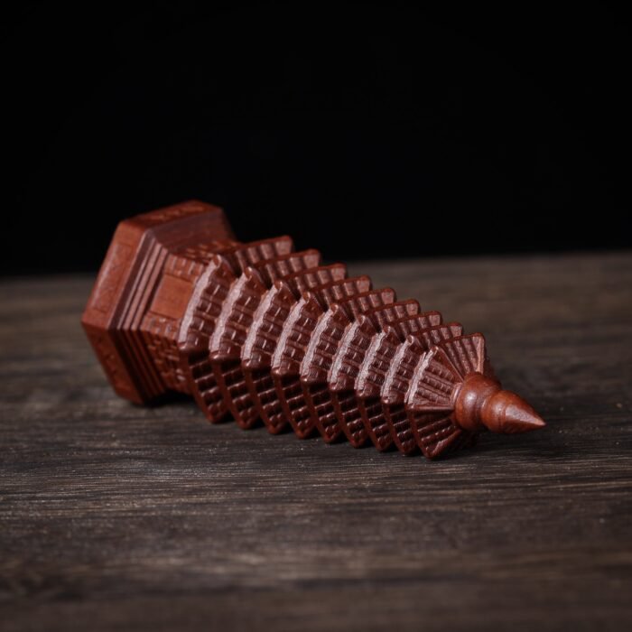 Thunderstruck jujube wood carving nine-story Wenchang Pagoda ornament, hand-held item Taoist home living room office - Image 4