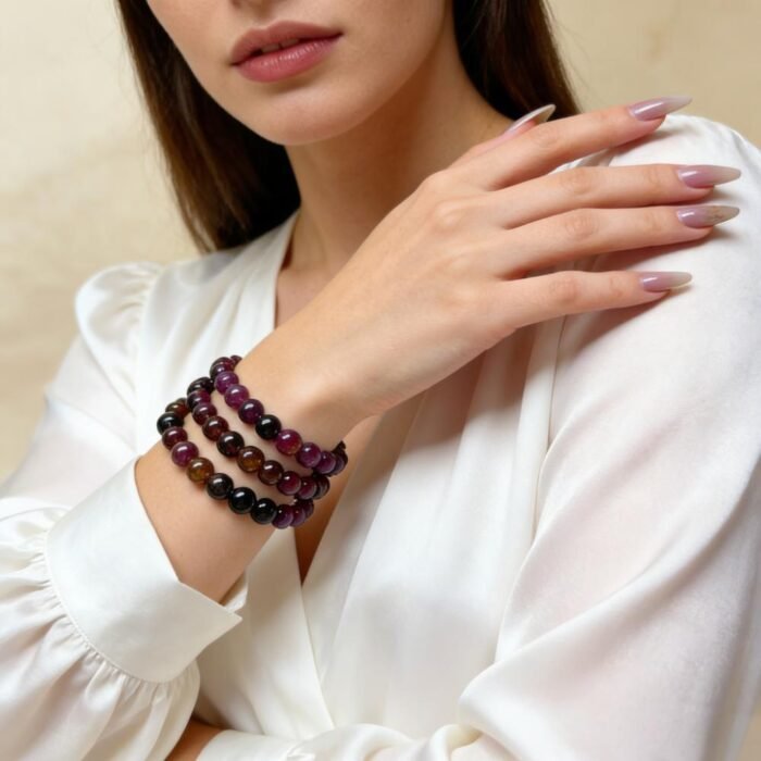 Dark Multi-Color Tourmaline Stretch Bracelet | Black & Deep Purple Schorl Healing Crystal Jewelry for Protection & Grounding - Image 5