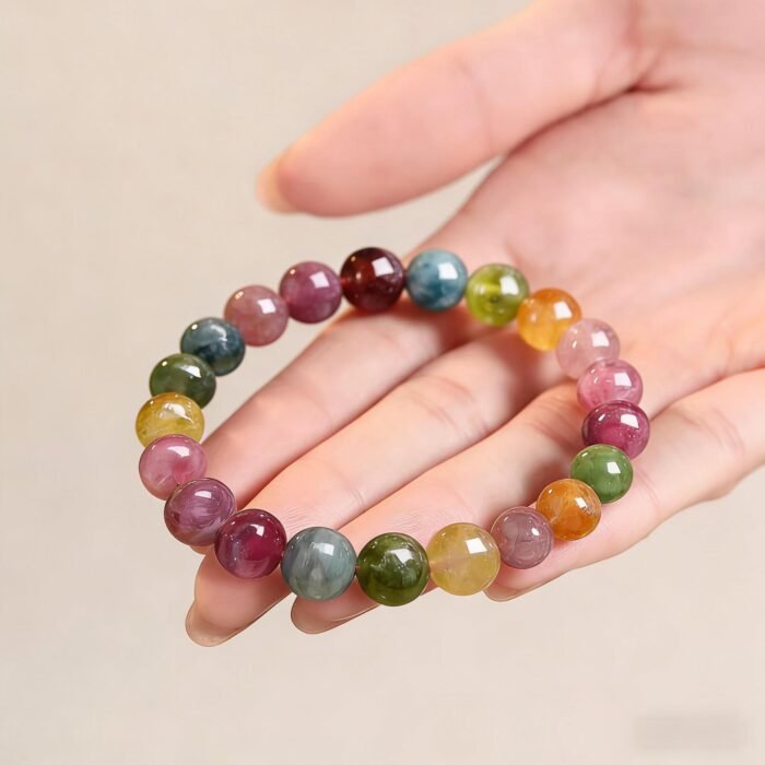 Natural Candy Tourmaline Single Strand Bracelet | Premium Elastic Beaded Jewelry for Women, Couple Matching Bracelet - Image 3