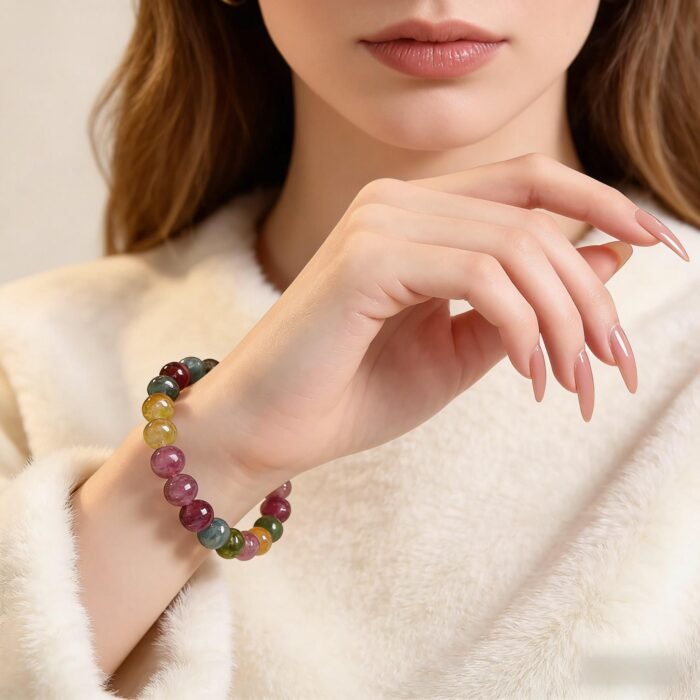 Natural Candy Tourmaline Single Strand Bracelet | Premium Elastic Beaded Jewelry for Women, Couple Matching Bracelet - Image 7