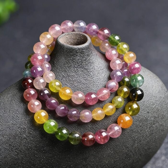 Stackable Natural Multi-Color Tourmaline Beaded Bracelet – Healing Crystal for Joy & Energy Balance - Image 2