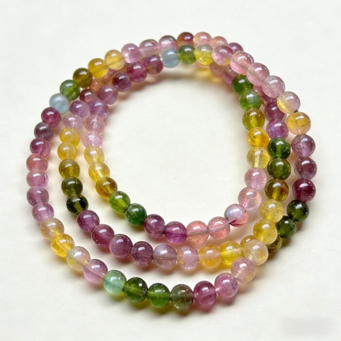 Stackable Natural Multi-Color Tourmaline Beaded Bracelet – Healing Crystal for Joy & Energy Balance - Image 3