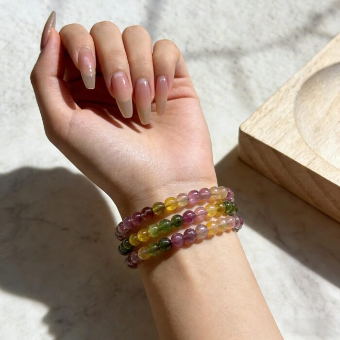 Stackable Natural Multi-Color Tourmaline Beaded Bracelet – Healing Crystal for Joy & Energy Balance - Image 5