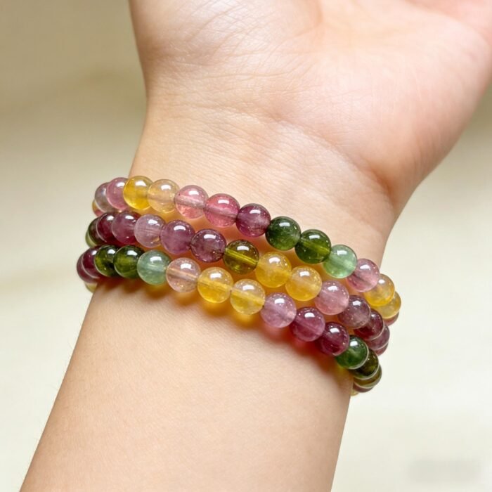 Stackable Natural Multi-Color Tourmaline Beaded Bracelet – Healing Crystal for Joy & Energy Balance - Image 6