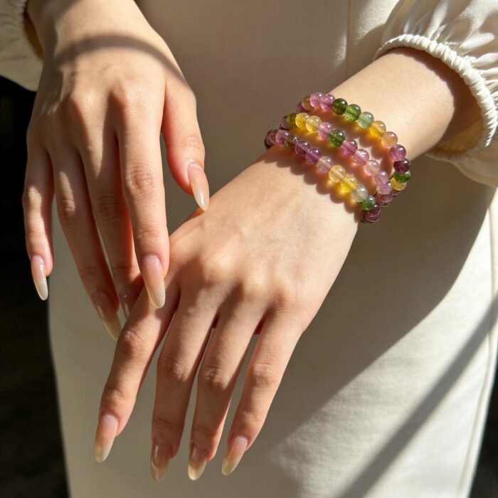 Stackable Natural Multi-Color Tourmaline Beaded Bracelet – Healing Crystal for Joy & Energy Balance - Image 7