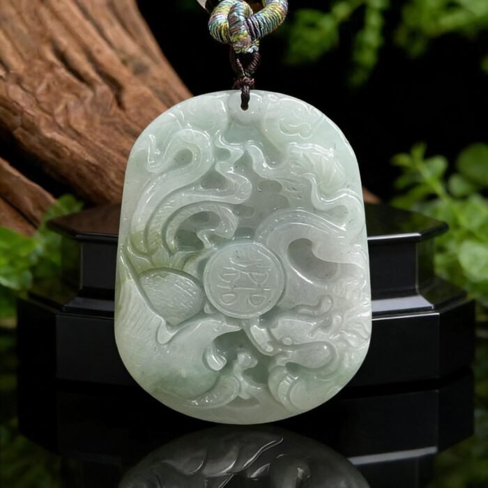 Jadeite Dragon & Phoenix Pendant Necklace | Hand-Carved "Double Happiness" Lucky Amulet for Love & Prosperity (Unisex) - Image 5