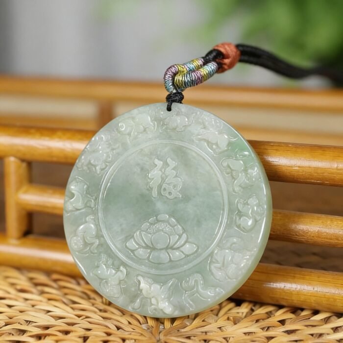 Hand-Carved Grade A Jadeite 12 Chinese Zodiac Pendant | Lotus & Fortune Symbol Amulet Necklace (Unisex) - Image 3