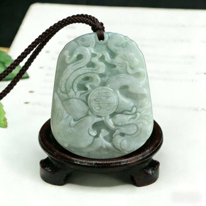 Jadeite Dragon & Phoenix Pendant Necklace | Hand-Carved "Double Happiness" Lucky Amulet for Love & Prosperity (Unisex) - Image 4
