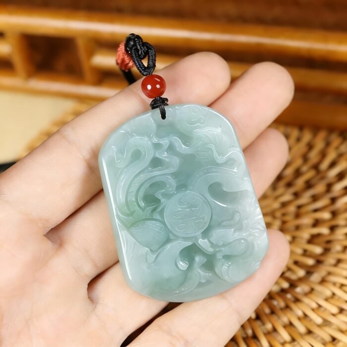 Jadeite Dragon & Phoenix Pendant Necklace | Hand-Carved "Double Happiness" Lucky Amulet for Love & Prosperity (Unisex) - Image 2