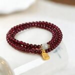 3-Layer Mini Wine Red Garnet Bracelet with "Fu" Fortune Charm | Lucky Stackable Gemstone Jewelry - Image 5