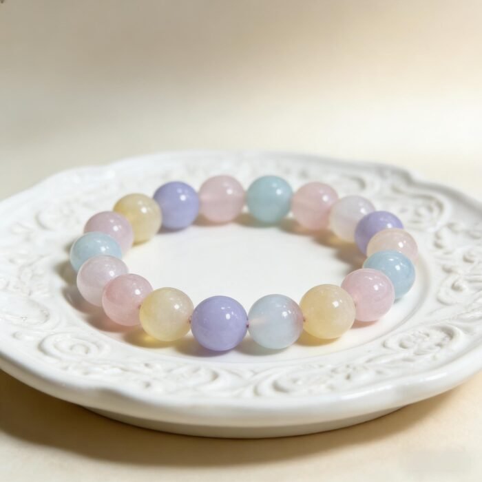 Natural Multi-Color Chalcedony Beaded Bracelet | Chakra Balance Gem for Calm & Pastel Rainbow Style - Image 6
