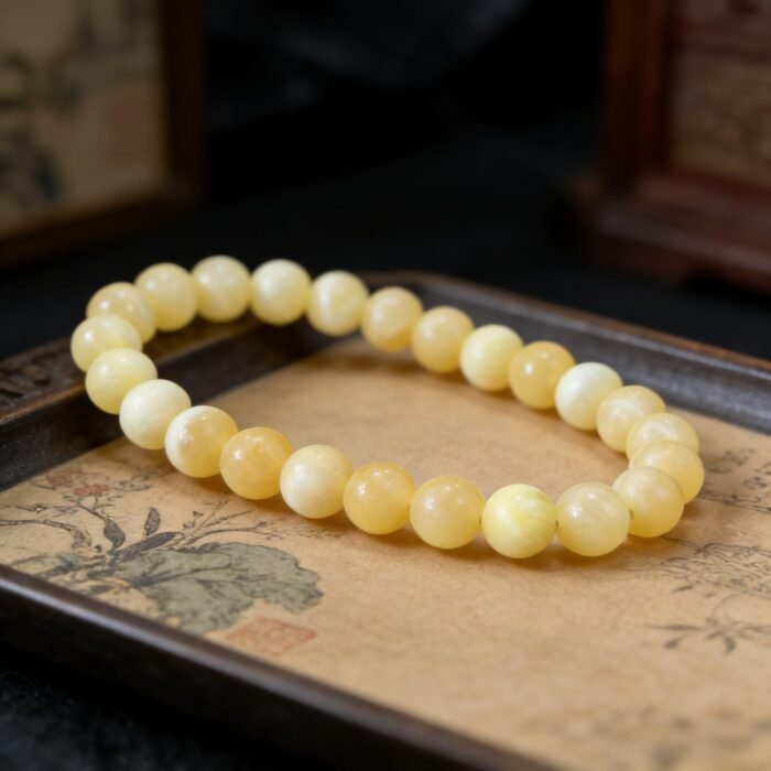 Natural Butterscotch Amber Beeswax Bracelet | Solar Plexus Gem for Warmth & Grounding Energy - Image 5
