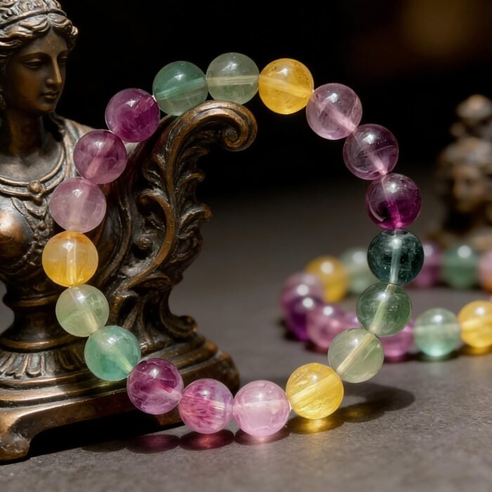 Natural Rainbow Fluorite Beaded Bracelet | Aura Cleansing Gem for Mental Clarity & Vibrant Chakra Balance - Image 2