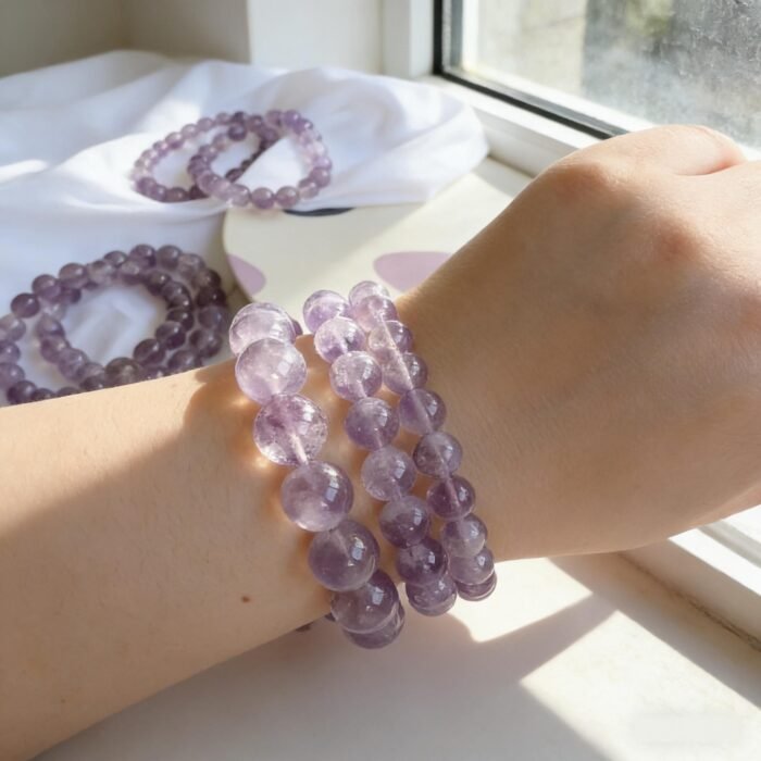 Lavender Amethyst Beaded Bracelet | Third Eye Chakra Crystal for Calm, Intuition & Spiritual Clarity - Image 3