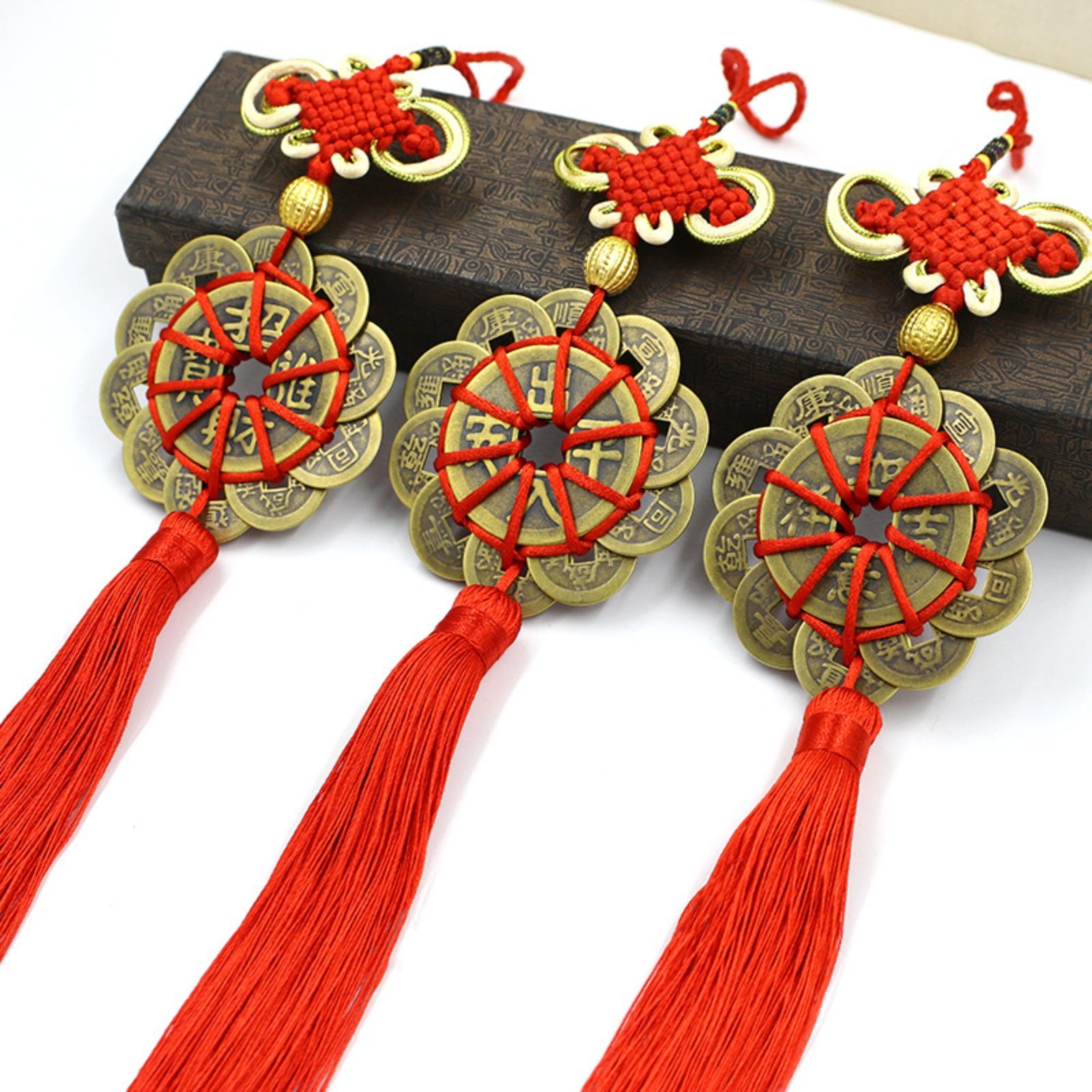 1_16f3ba4453082298fb0910bf0313029d Traditional Chinese Feng Shui Hanging - Handwoven Plum Blossom & Ten Emperors Copper Coins for Wealth, Luck & Protection - Image 1