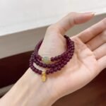 3-Layer Mini Wine Red Garnet Bracelet with "Fu" Fortune Charm | Lucky Stackable Gemstone Jewelry - Image 4