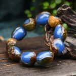 Natural Raw Blue Amber with Skin & Amber Wax Bracelet | Soothing Energy & Protection Gemstone Jewelry - Image 2