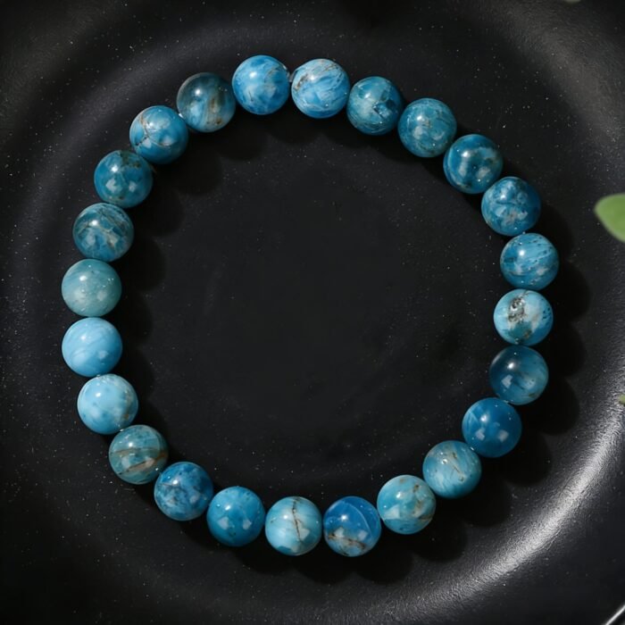 Natural Blue Apatite Beaded Bracelet | Throat Chakra Crystal for Clarity, Communication & Calm - Image 2