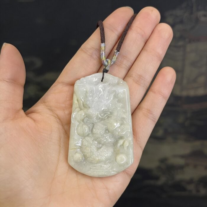 Natural Jade Dragon Pendant - Hand-Carved Chinese Zodiac Gemstone Amulet for Luck & Protection (Unisex) - Image 2