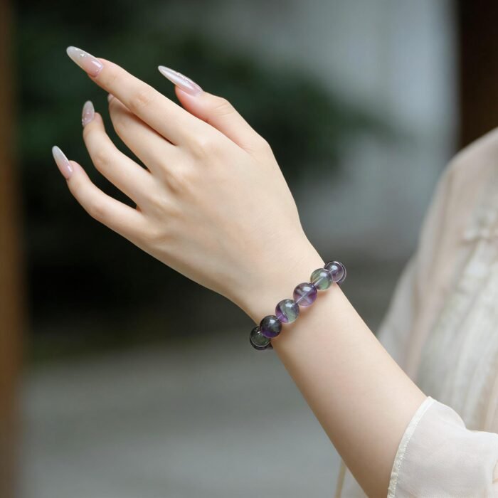 Natural Green-Purple Fluorite Beaded Bracelet | Chakra Balance Gem for Mental Clarity & Mystical Two-Tone Style - Image 3
