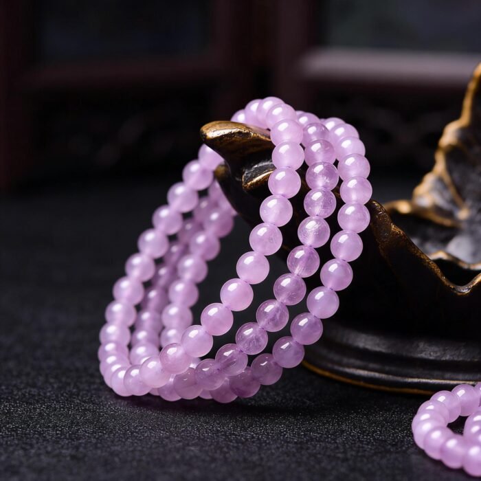 Natural Lavender Kunzite 3-Loop Wrap Bracelet | Heart Chakra Gem for Emotional Healing & Romantic Layered Style - Image 2