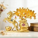 Lucky Horse & Money Tree Bonsai – 2026 Year of the Horse Prosperity Figurine for Good Fortune