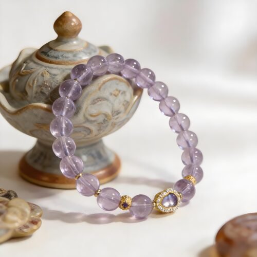 "Purple Fortune Gourd" Bolivian Clear Amethyst Bracelet | Wisdom & Calm Gemstone Jewelry with Gourd Accent