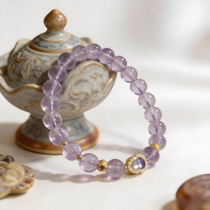 "Purple Fortune Gourd" Bolivian Clear Amethyst Bracelet | Wisdom & Calm Gemstone Jewelry with Gourd Accent - Image 1