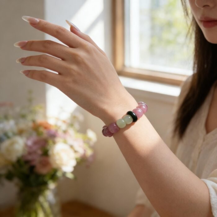 Natural Old Mine Purple Horse Pink Quartz & Hetian Jade Bracelet | Emotional Healing & Protection Gemstone Jewelry - Image 4