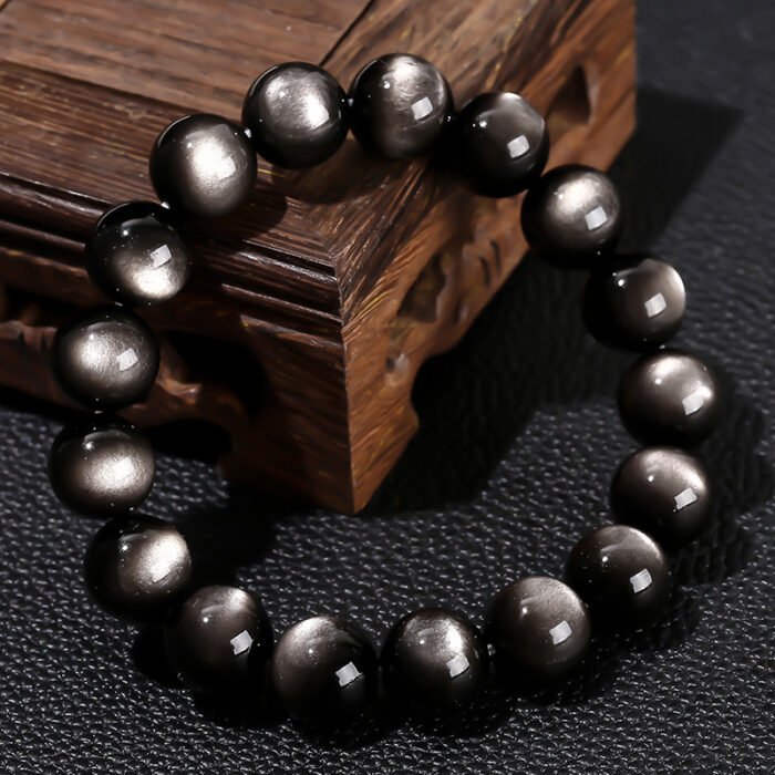 Natural Silver Sheen Obsidian Beaded Bracelet | Root Chakra Crystal for Protection, Grounding & Sleek Style - Image 2