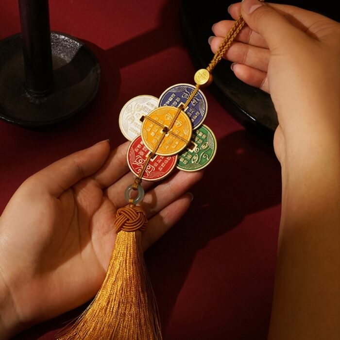 Feng Shui Five Wealth Gods Hanging – Colorful Five Emperor Coins with God of Wealth Eye for Luck & Prosperity - Image 6