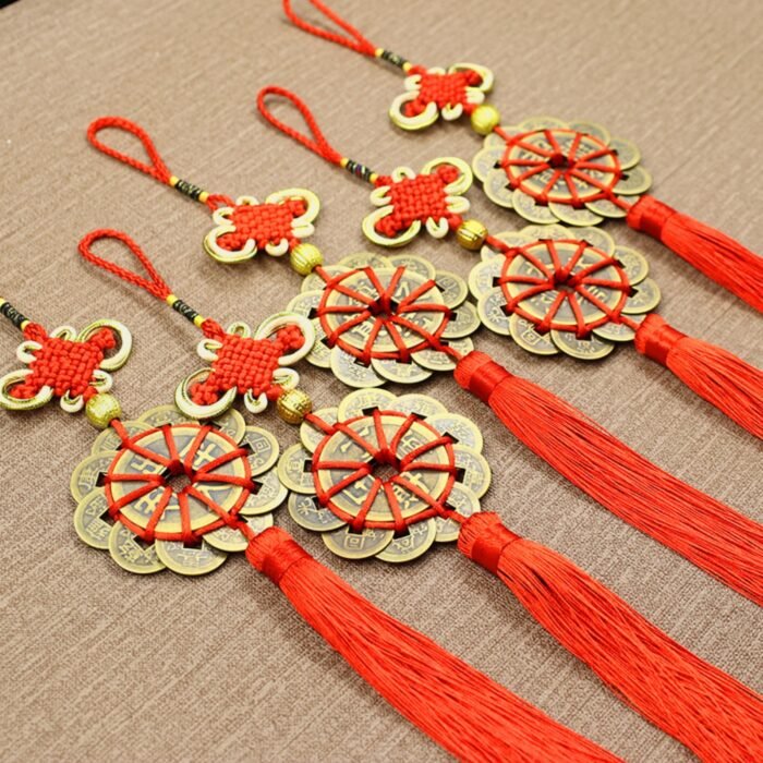 Traditional Chinese Feng Shui Hanging - Handwoven Plum Blossom & Ten Emperors Copper Coins for Wealth, Luck & Protection - Image 4