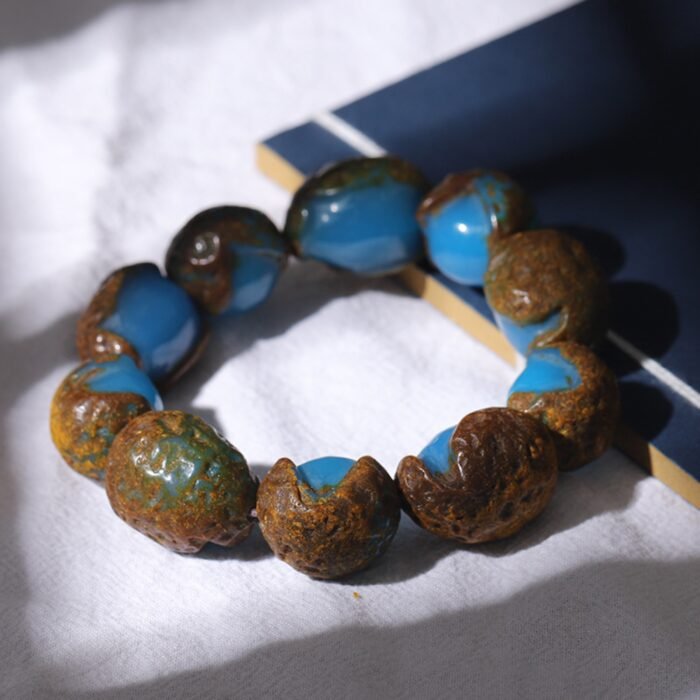 Natural Raw Blue Amber with Skin & Amber Wax Bracelet | Soothing Energy & Protection Gemstone Jewelry - Image 6