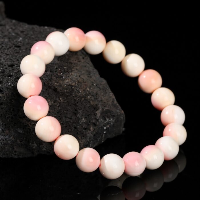 Natural Queen Conch Beaded Bracelet | Blush & Cream Gemstone for Feminine Elegance & Gentle Energy - Image 2