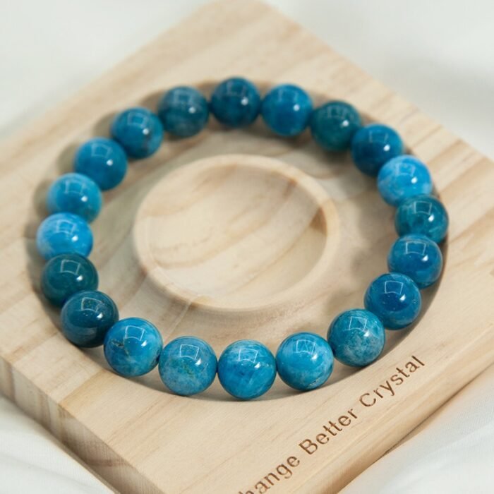 Natural Blue Apatite Beaded Bracelet | Throat Chakra Crystal for Clarity, Communication & Calm - Image 4