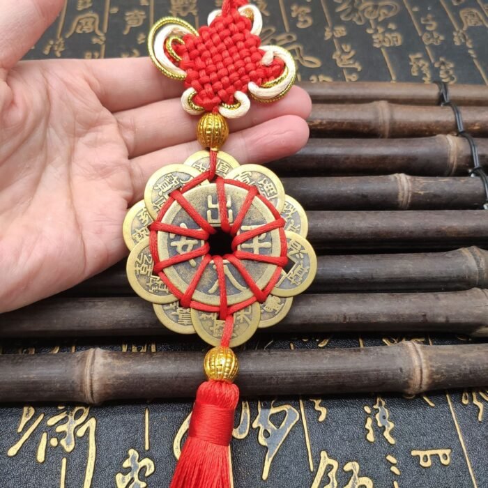 Traditional Chinese Feng Shui Hanging - Handwoven Plum Blossom & Ten Emperors Copper Coins for Wealth, Luck & Protection - Image 5