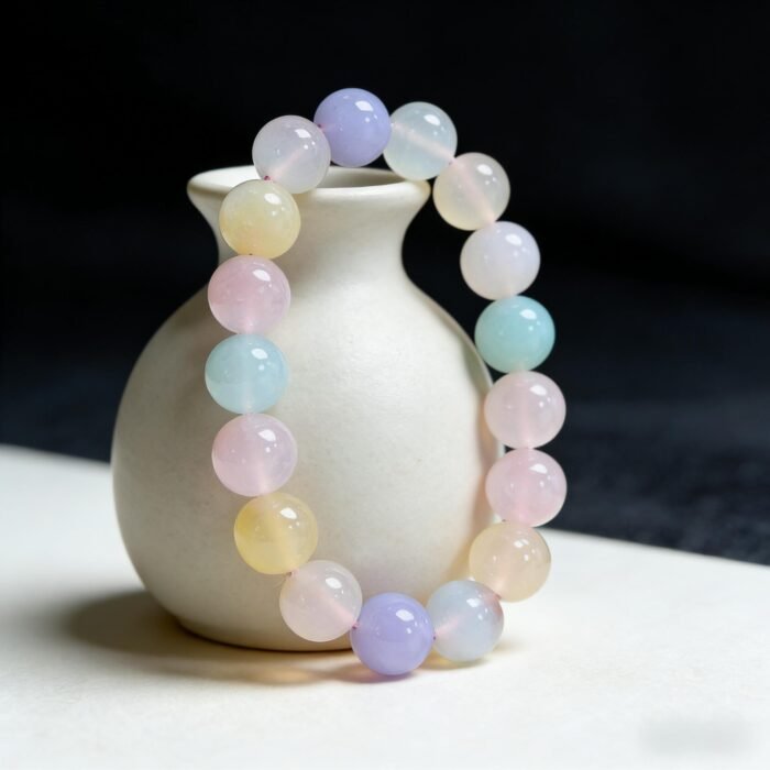 Natural Multi-Color Chalcedony Beaded Bracelet | Chakra Balance Gem for Calm & Pastel Rainbow Style - Image 5