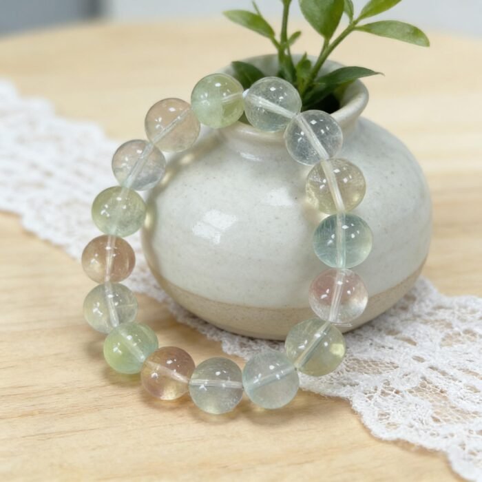 Natural Ice-Transparent Rainbow Fluorite Beaded Bracelet | Mental Clarity & Chakra Balance Gem - Image 5