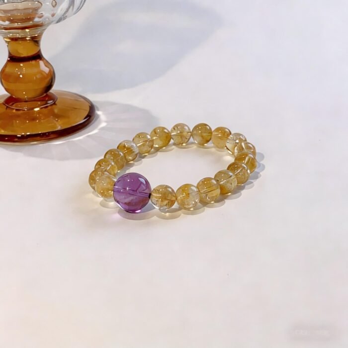 Brazilian Golden Azeztulite Citrine & Amethyst Bracelet | Wealth + Wisdom Dual Energy Gemstone Jewelry - Image 7