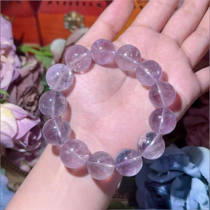 Natural Lavender Rabbit Hair Quartz Beaded Bracelet | Crown Chakra Gem for Gentle Calm & Dreamy Purple Style - Image 5