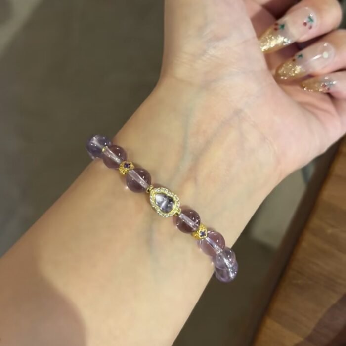 "Purple Fortune Gourd" Bolivian Clear Amethyst Bracelet | Wisdom & Calm Gemstone Jewelry with Gourd Accent - Image 3