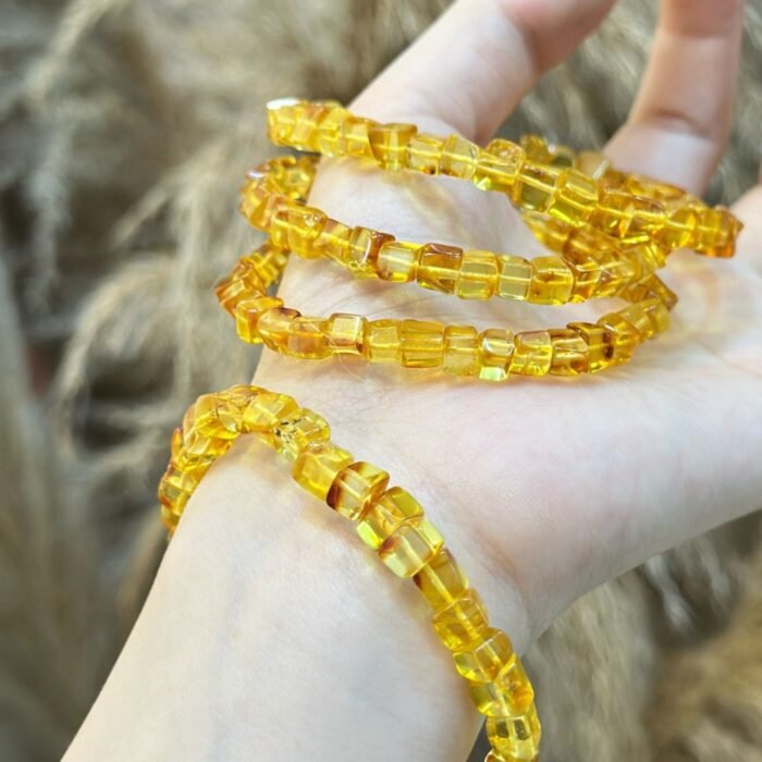 Natural Honey Amber "Sugar Cube" Beaded Bracelet | Solar Plexus Gem for Warm Vitality & Timeless Elegance - Image 4