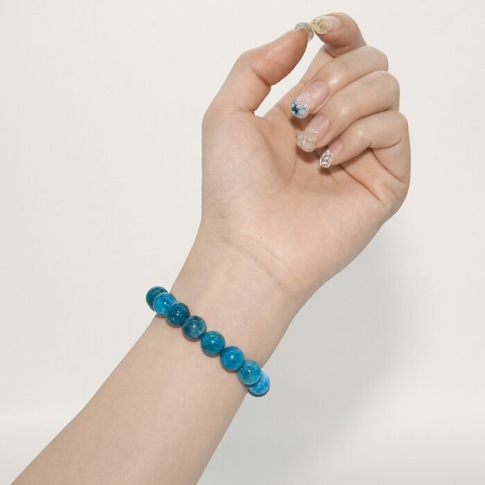 Natural Blue Apatite Beaded Bracelet | Throat Chakra Crystal for Clarity, Communication & Calm - Image 3