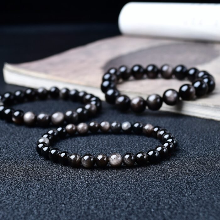 Natural Silver Sheen Obsidian Beaded Bracelet | Root Chakra Crystal for Protection, Grounding & Sleek Style - Image 7