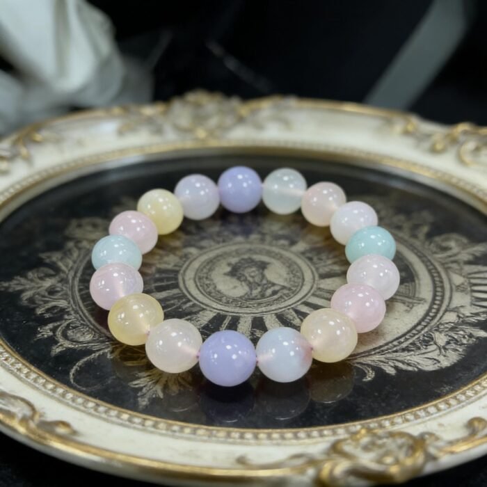 Natural Multi-Color Chalcedony Beaded Bracelet | Chakra Balance Gem for Calm & Pastel Rainbow Style - Image 2